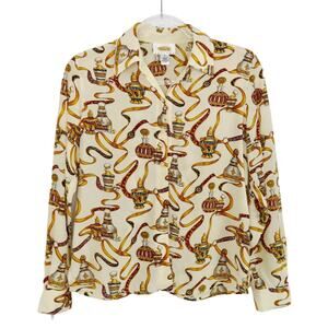 90s Vintage Talbots Regal Retro Bottle Blouse Button Down Long Sleeve Small